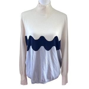 Uniqlo x Marimekko Wool Blend Mock Neck Sweater Wave Stripe Cream Navy Top